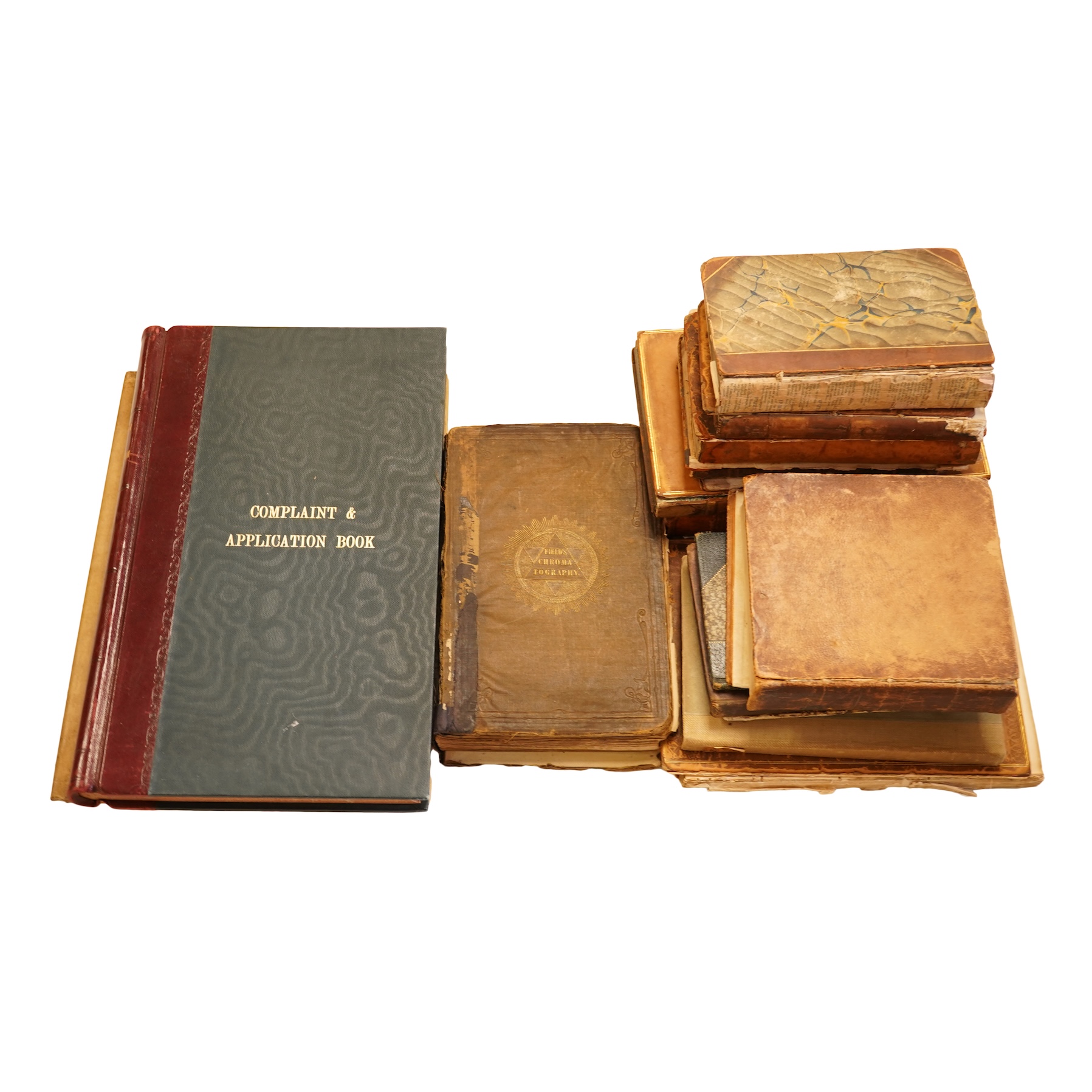 Field, George - Chromatography. A treatise on colours and pigments and of their powers in painting. new edition, improved. hand-coloured frontis, few text illus.; gilt and blind decorated cloth (distressed). Winsor & New